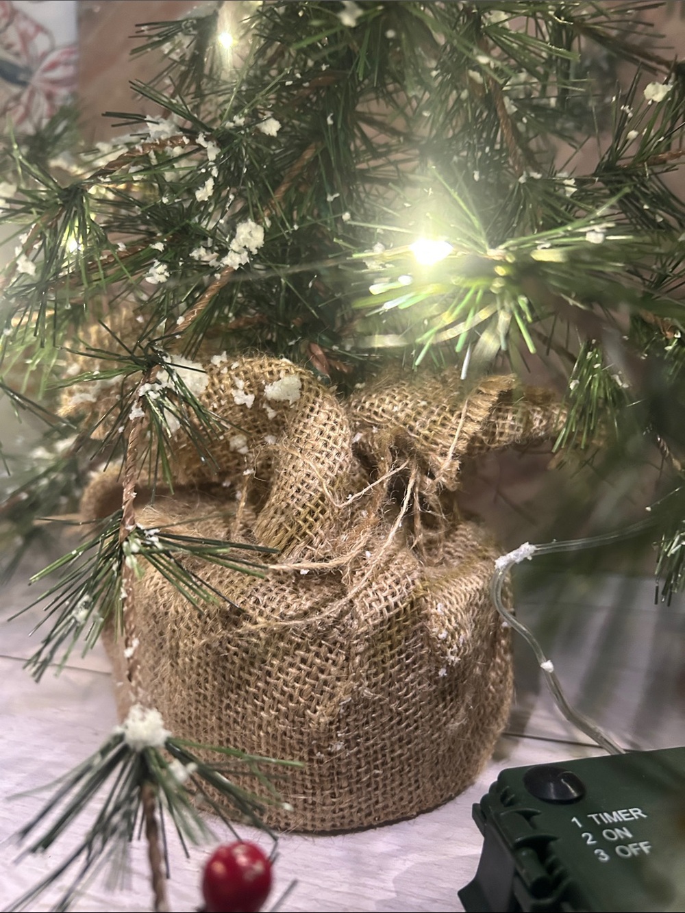 Burlap LED Alpine Tabletop Christmas Tree with Warm White Lights & picture - Picture 4 of 9